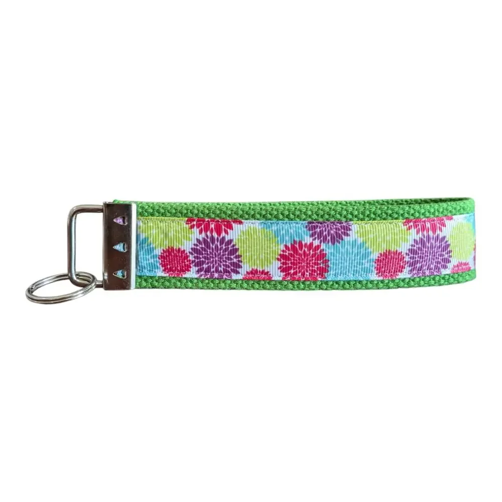 Floral Burst Keychain Wristlet Handmade Key FOB Bright Chrysanthemum Mum Flowers
